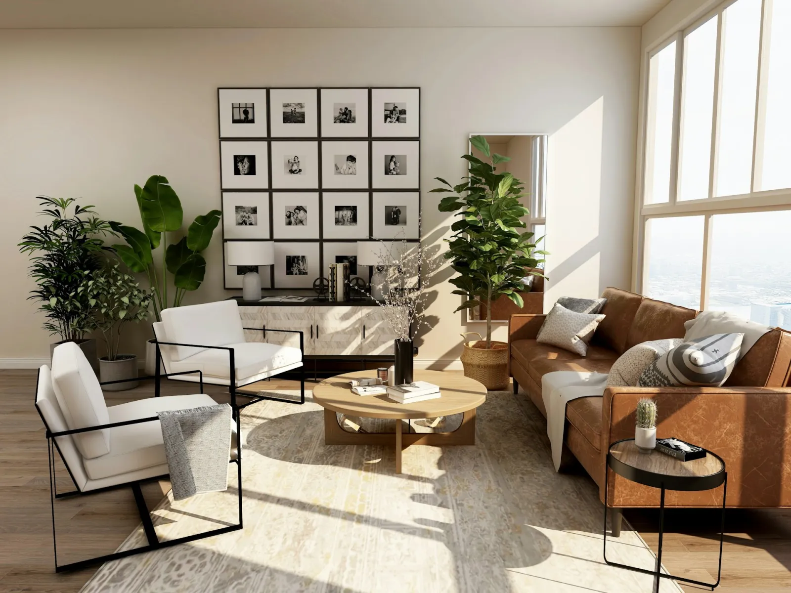 Salón luminoso de una vivienda amueblada